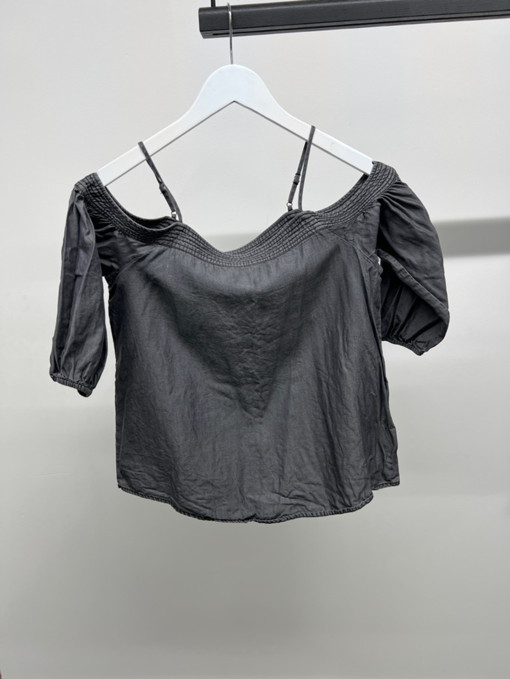 Grey Off-Shoulder Blouse with Adjustable Straps